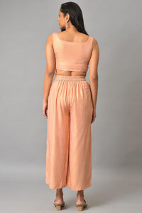 Plus Size Peach Kota Jacket With Crop-Top And Box Pants
