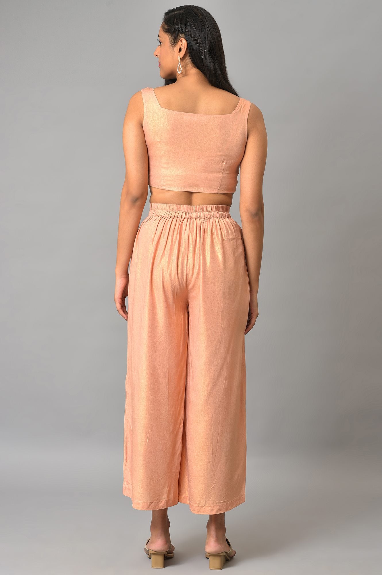 Peach Kota Jacket With Crop-Top And Box Pants