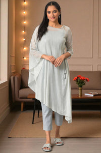 Blue Assymetric kurta With Inner And Trousers