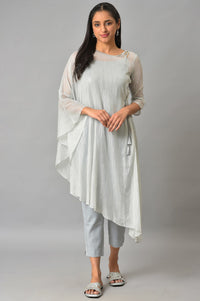 Blue Assymetric kurta With Inner And Trousers