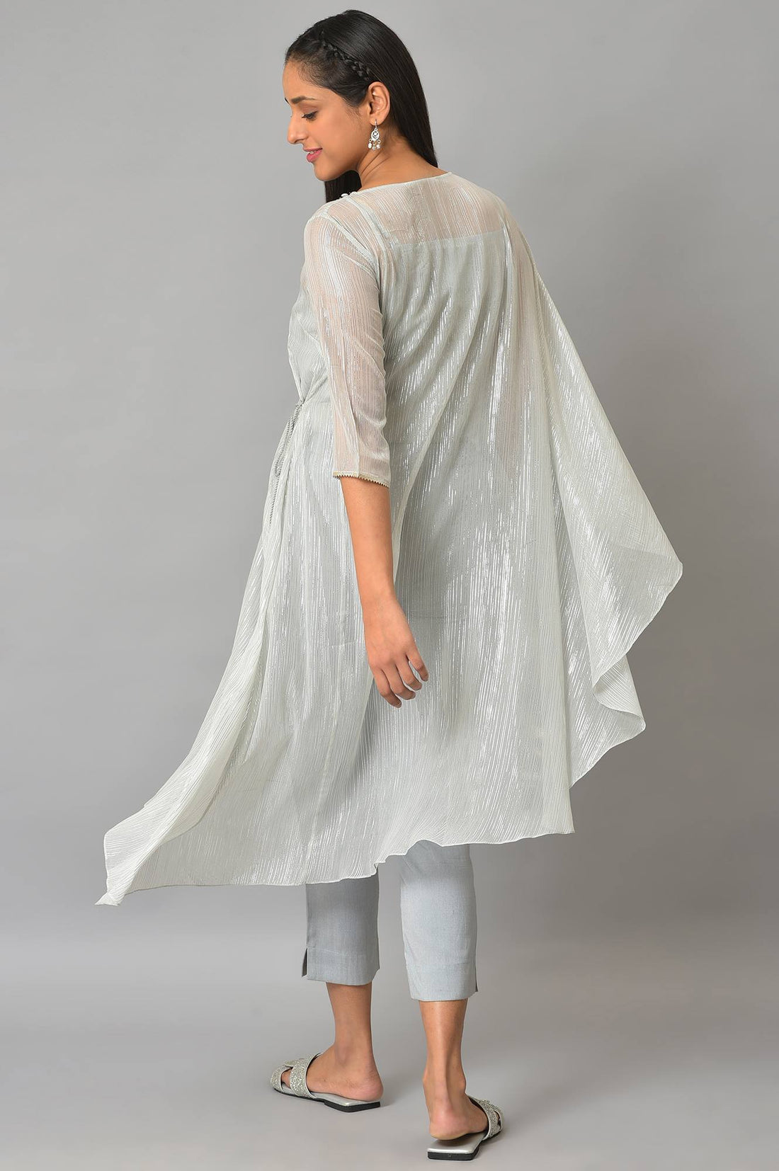 Blue Assymetric kurta With Inner And Trousers