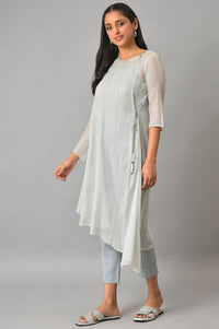 Blue Assymetric kurta With Inner And Trousers