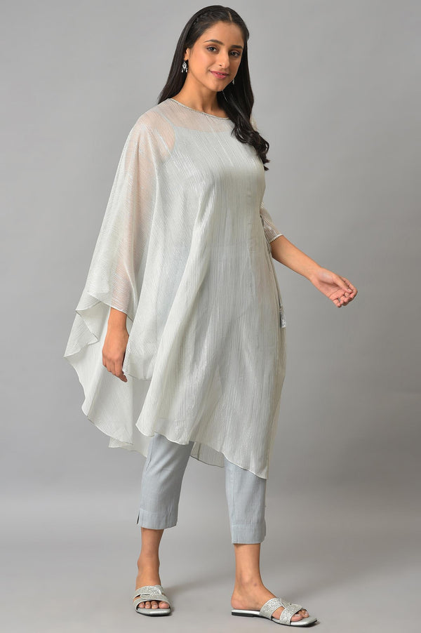 Blue Assymetric kurta With Inner And Trousers
