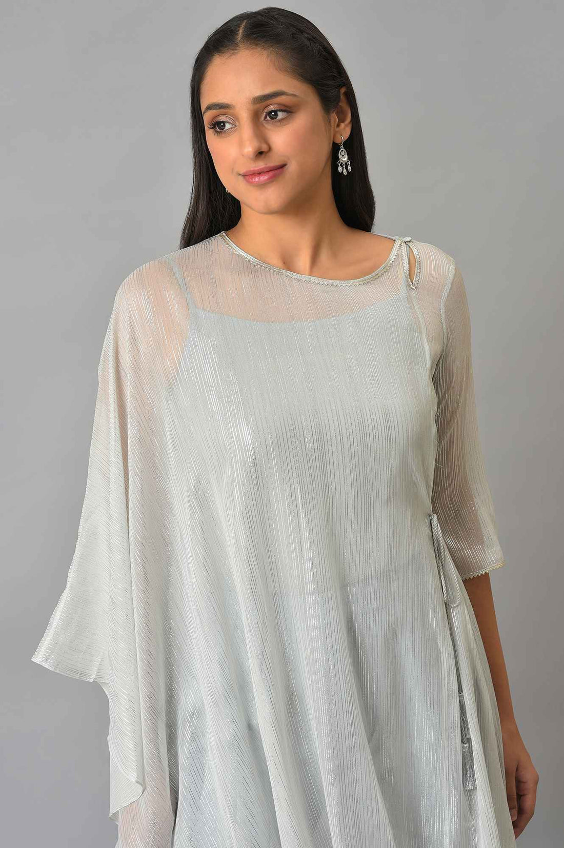 Blue Assymetric kurta With Inner And Trousers