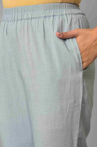 Blue Assymetric kurta With Inner And Trousers