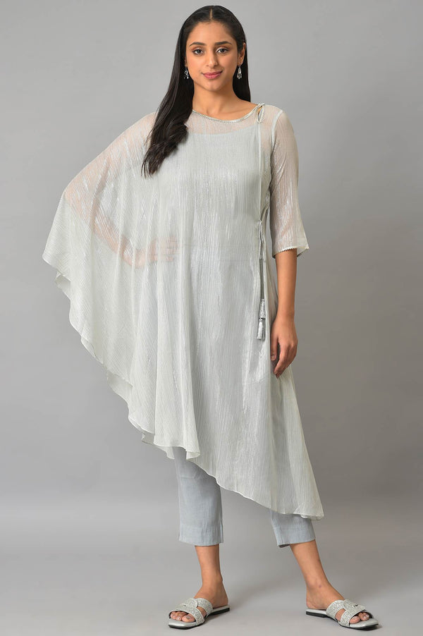 Blue Assymetric kurta With Inner And Trousers