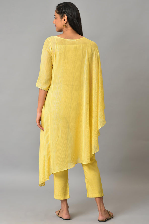 Plus Size Yellow Assymetric kurta With Inner And Trousers