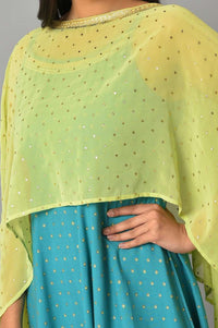 Green Kaftan Sleeves Cape And Sleeveless Dress