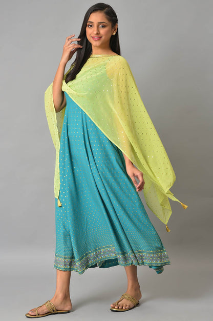 Green Kaftan Sleeves Cape And Sleeveless Dress