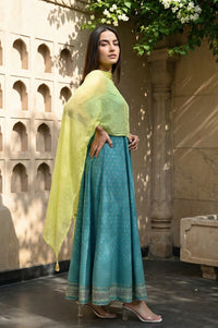 Green Kaftan Sleeves Cape And Sleeveless Dress