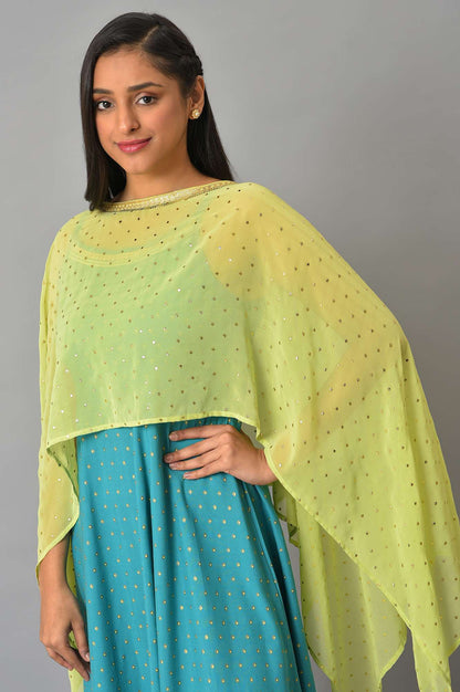 Green Kaftan Sleeves Cape And Sleeveless Dress