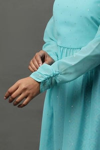 Blue Embellished Handkerchief Hemline Kurti &amp; Skirt Set