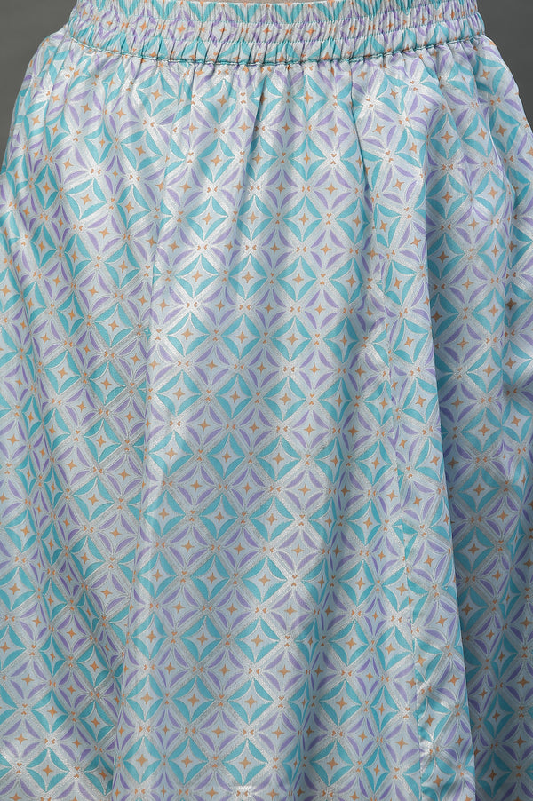 Blue Embellished Handkerchief Hemline Kurti & Skirt Set