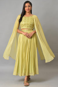 Green Embellished Crop Top And Flared Skirt