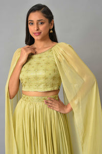 Green Embellished Crop Top And Flared Skirt