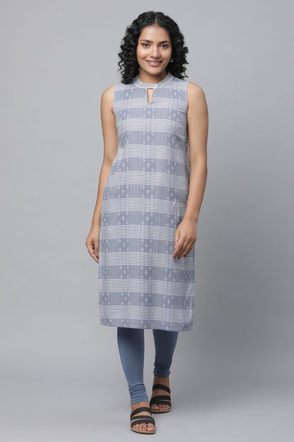 Blue Ghimgham Check kurta &amp; Tights Set