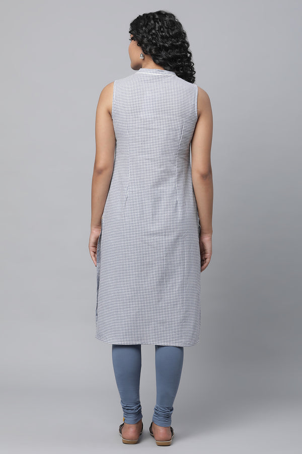 Blue Ghimgham Check kurta & Tights Set