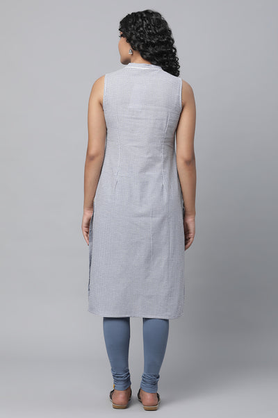 Blue Ghimgham Check kurta & Tights Set