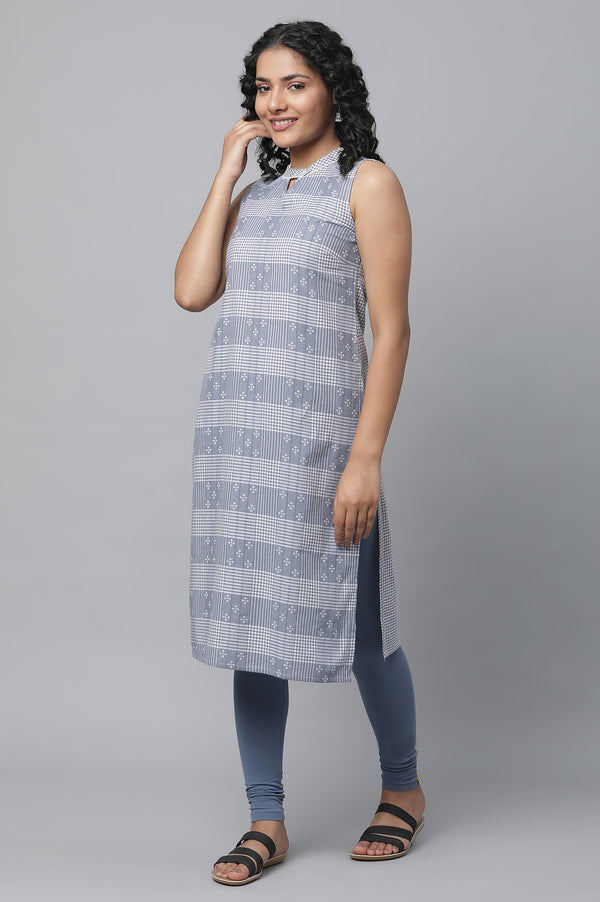 Blue Ghimgham Check kurta & Tights Set