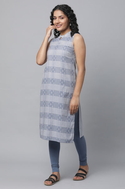 Blue Ghimgham Check kurta & Tights Set