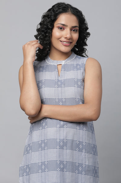Blue Ghimgham Check kurta & Tights Set