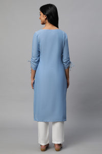 Blue Embroidered Cotton kurta Set