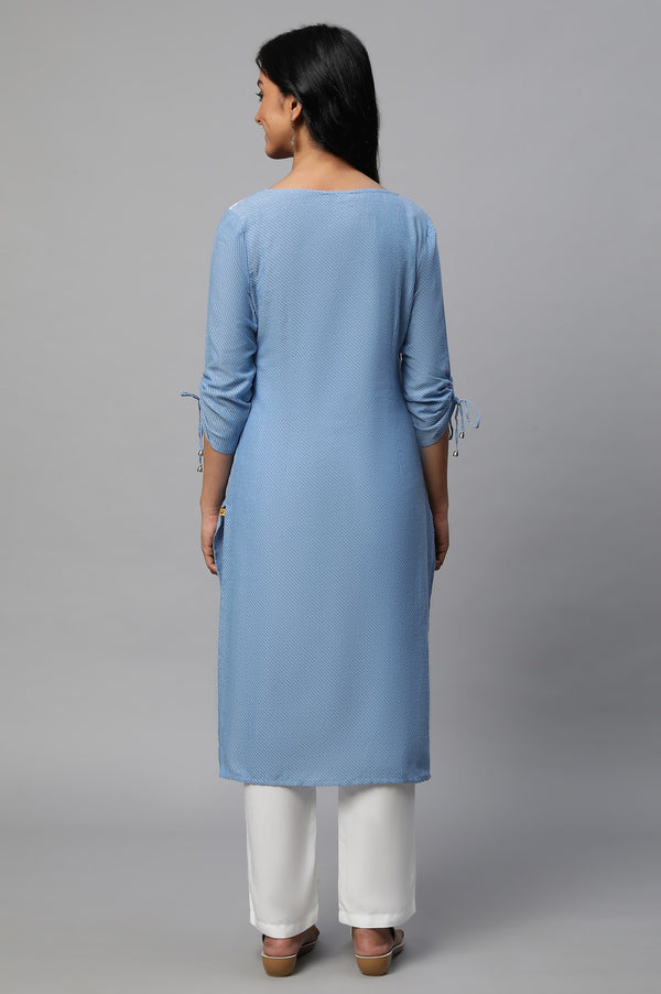 Blue Embroidered Cotton kurta Set