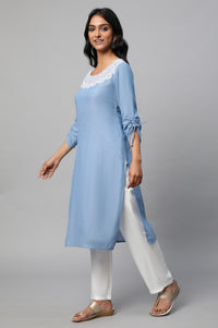 Blue Embroidered Cotton kurta Set