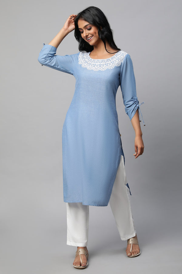 Blue Embroidered Cotton kurta Set