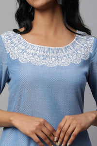 Blue Embroidered Cotton kurta Set