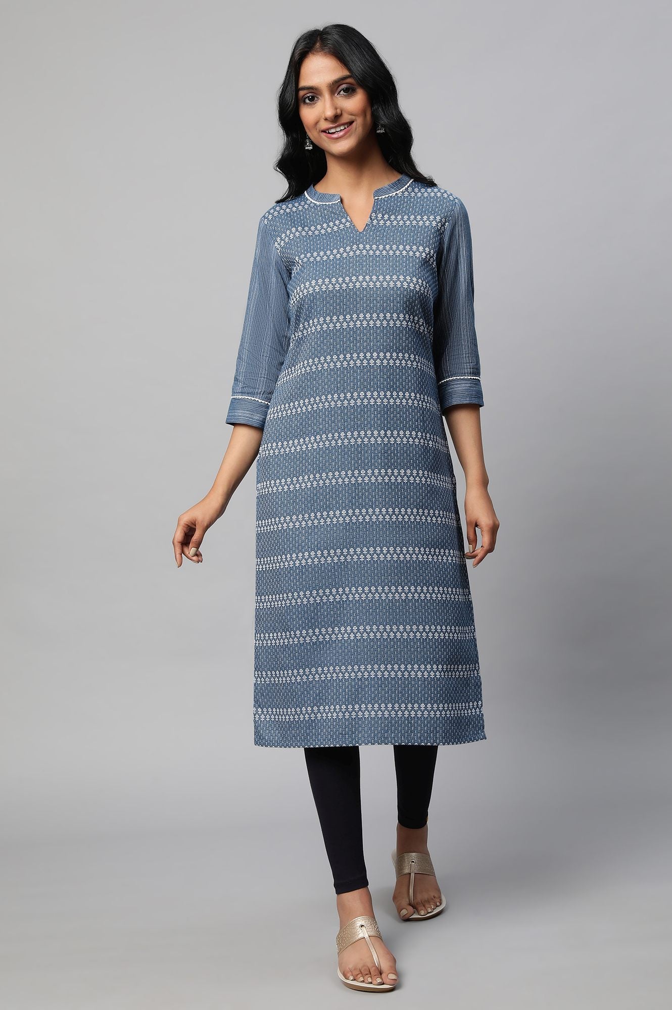 Blue Printed Straight kurta Set