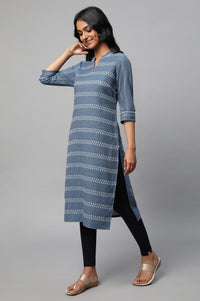 Blue Printed Straight kurta Set