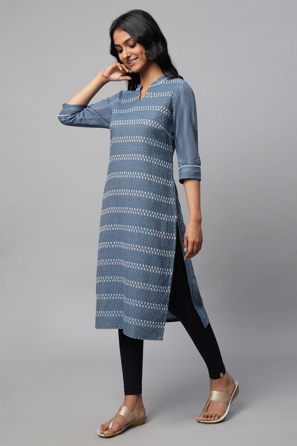 Blue Printed Straight kurta Set