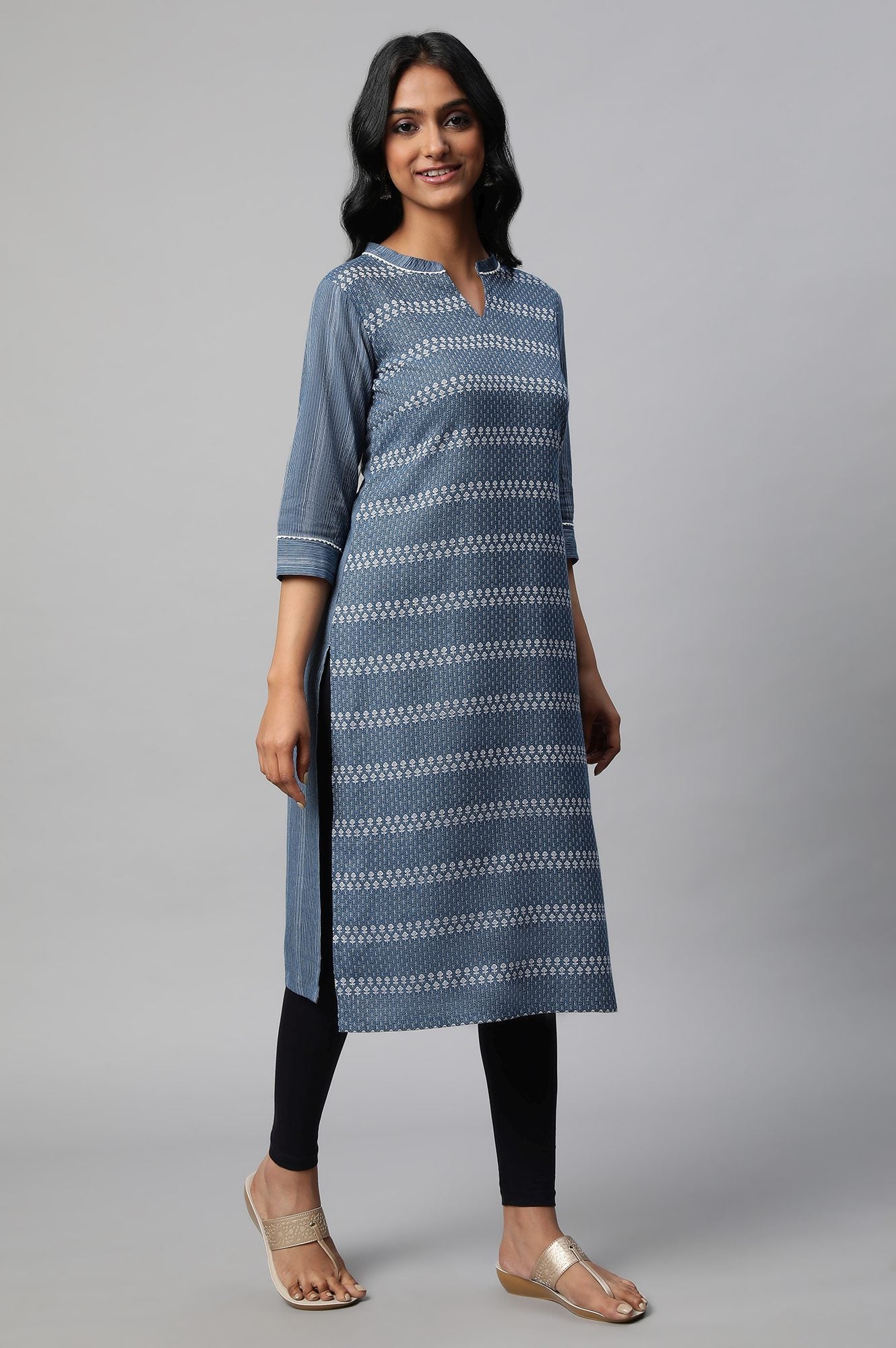 Blue Printed Straight kurta Set