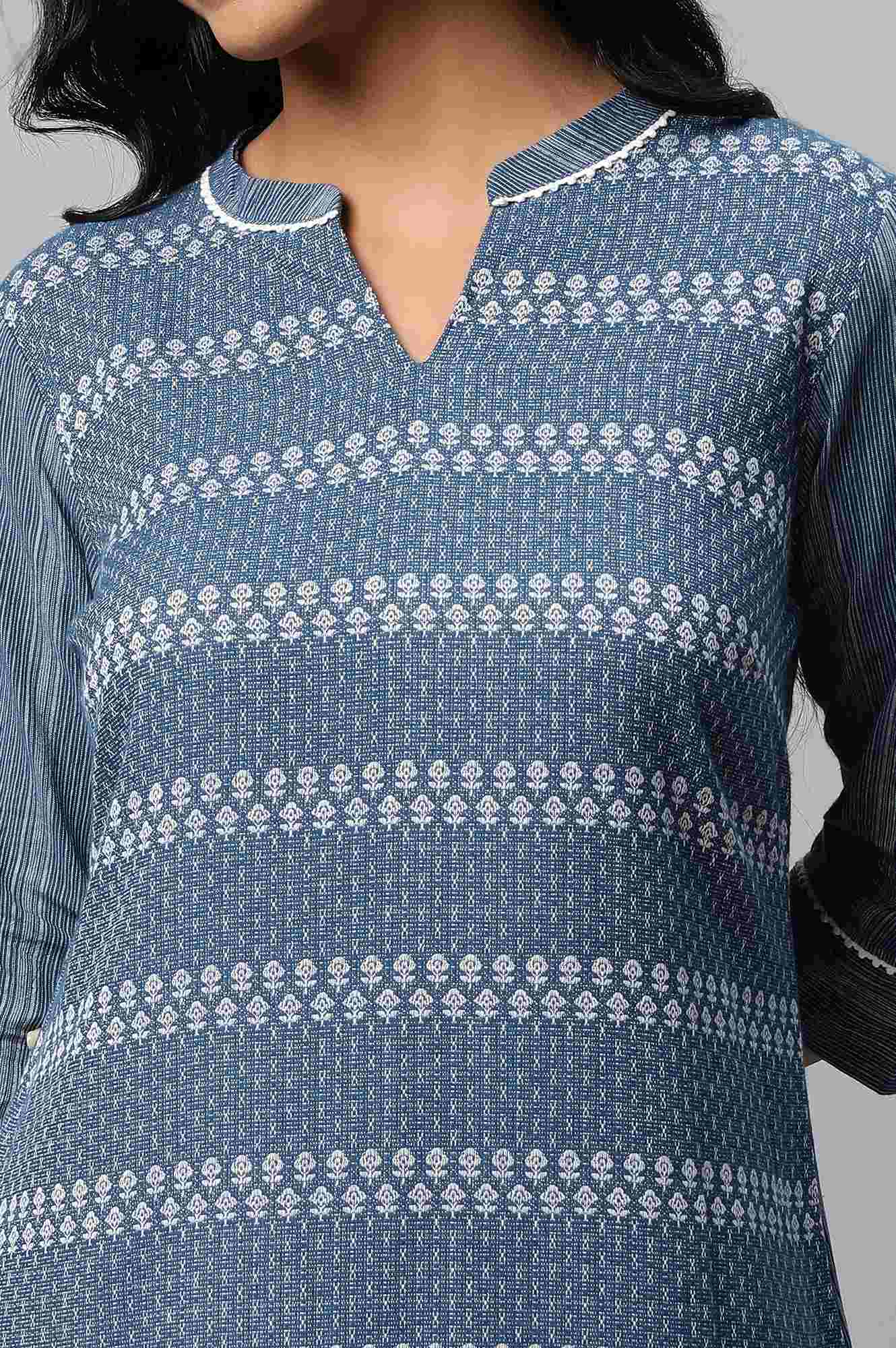 Blue Printed Straight kurta Set