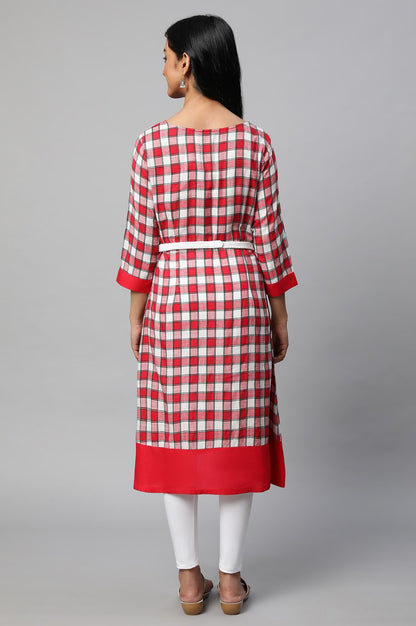 Red Checker Dobby kurta Set