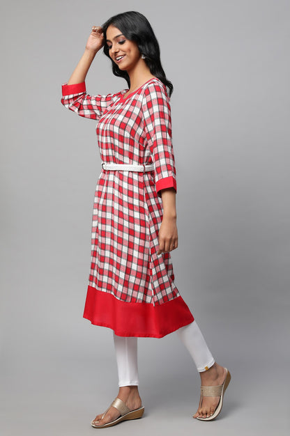 Red Checker Dobby kurta Set