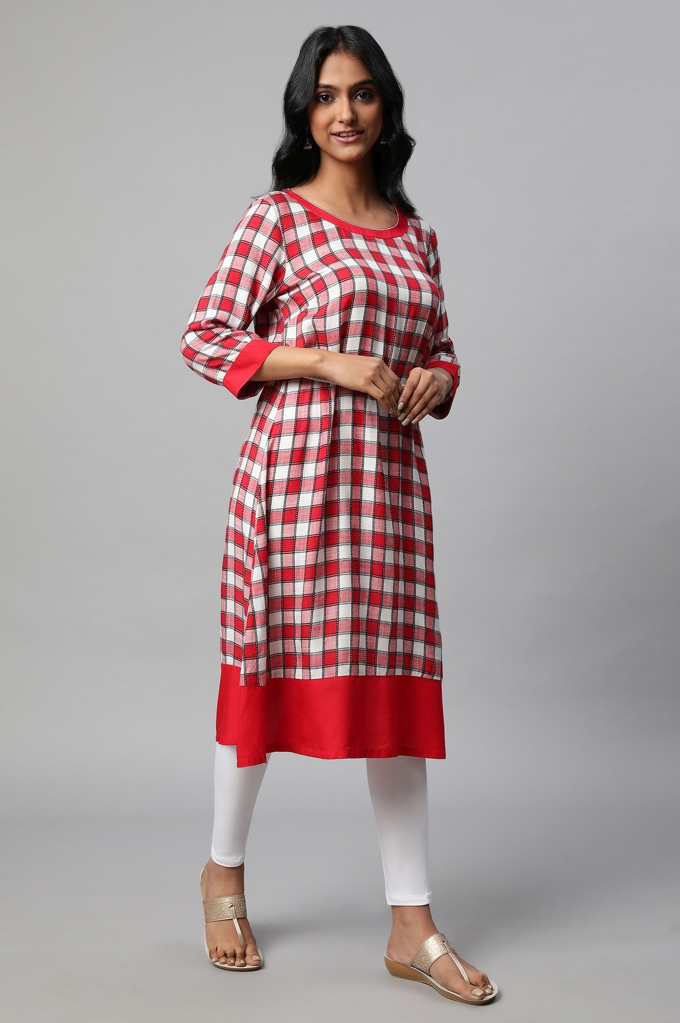 Red Checker Dobby kurta Set