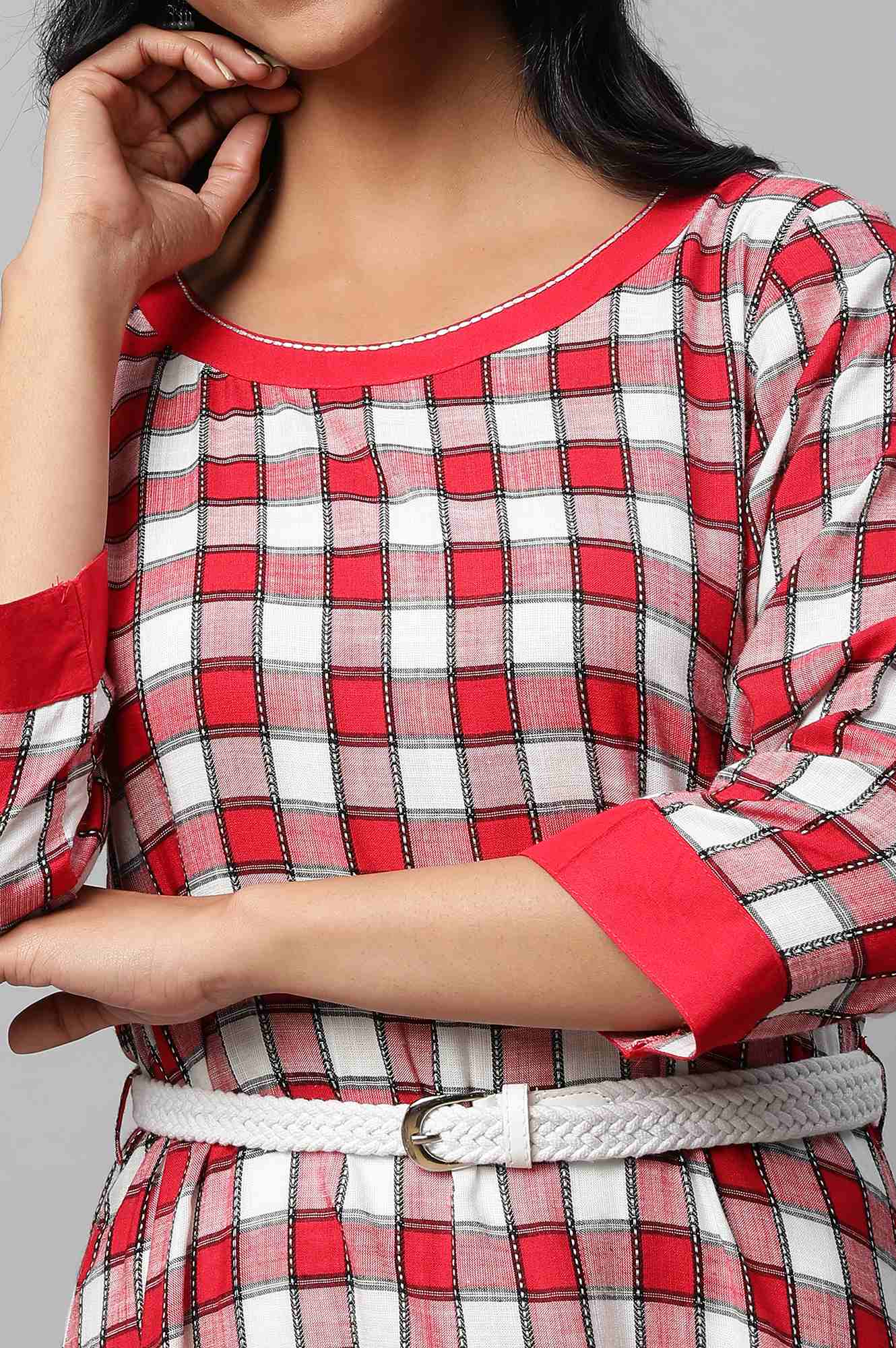 Red Checker Dobby kurta Set