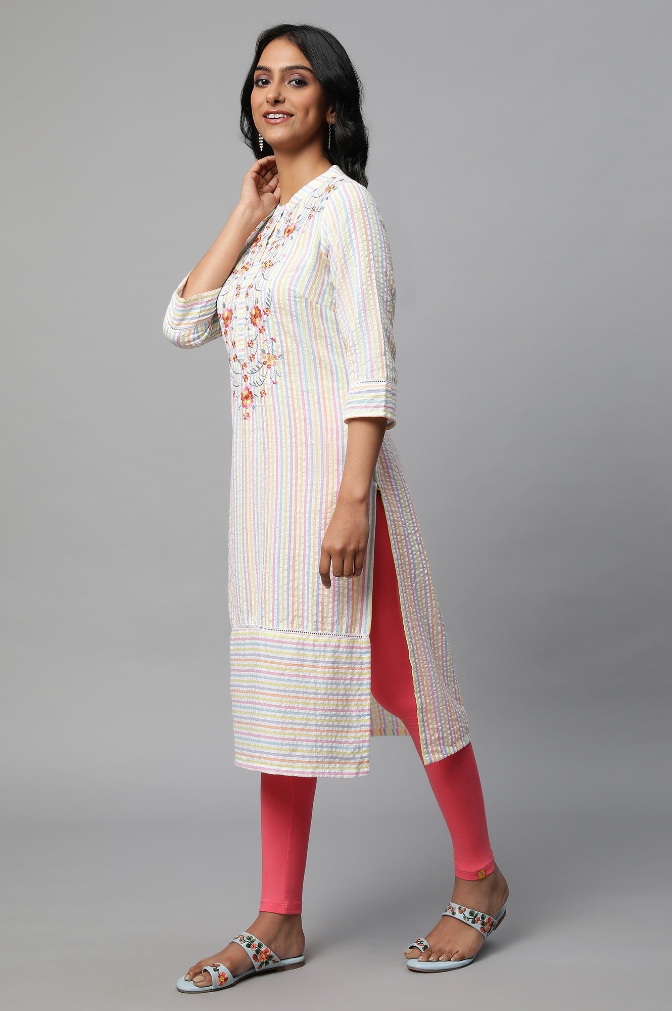 Multi-coloured Embroidered kurta Set