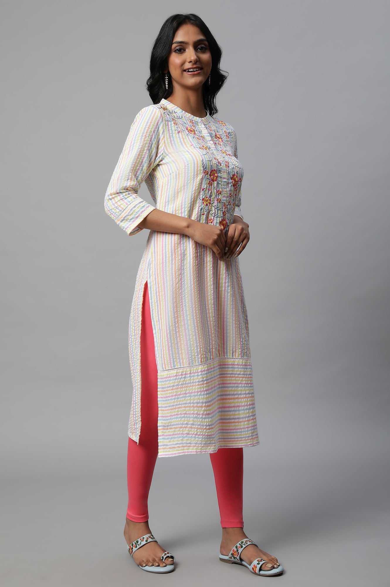 Multi-coloured Embroidered kurta Set