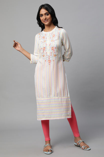 Multi-coloured Embroidered kurta Set