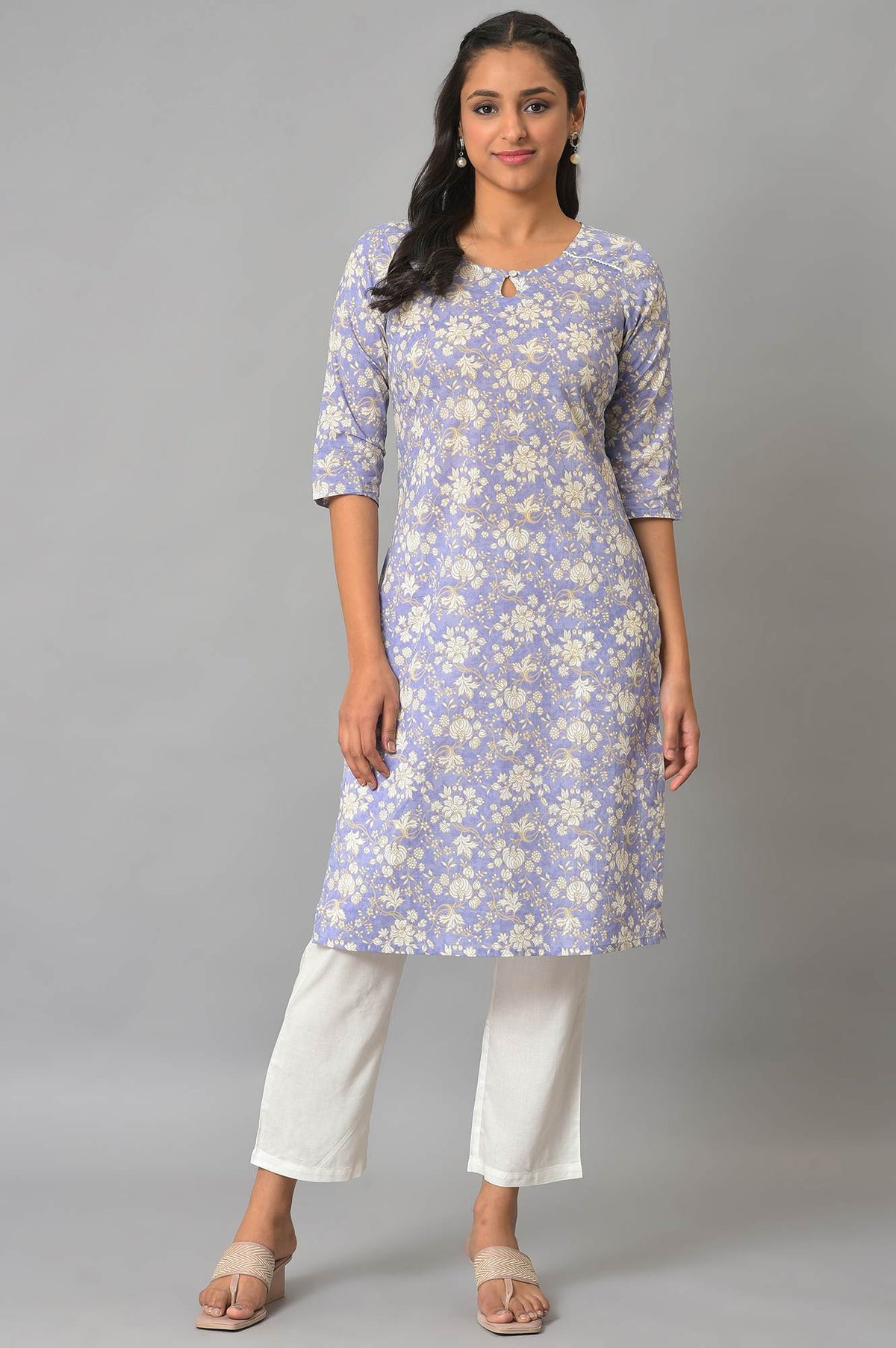 Lavender Floral Print kurta & Narrow Palazzo - XS