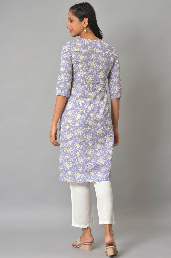 Lavender Floral Print kurta & Narrow Palazzo