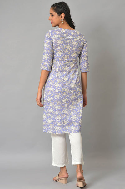 Lavender Floral Print kurta & Narrow Palazzo