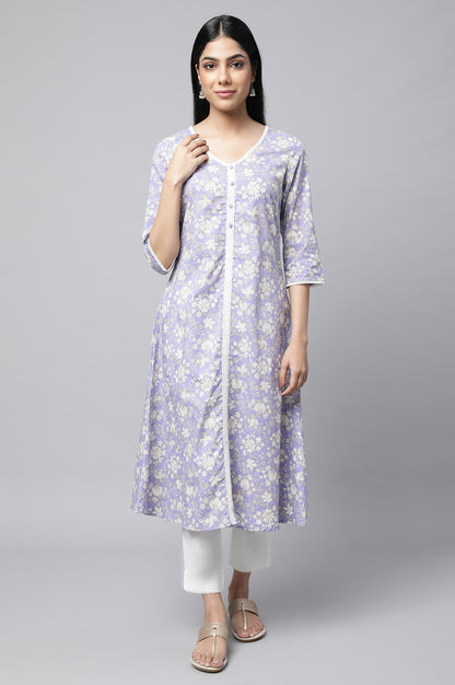 Lavender Floral Printed kurta &amp; Pants Set