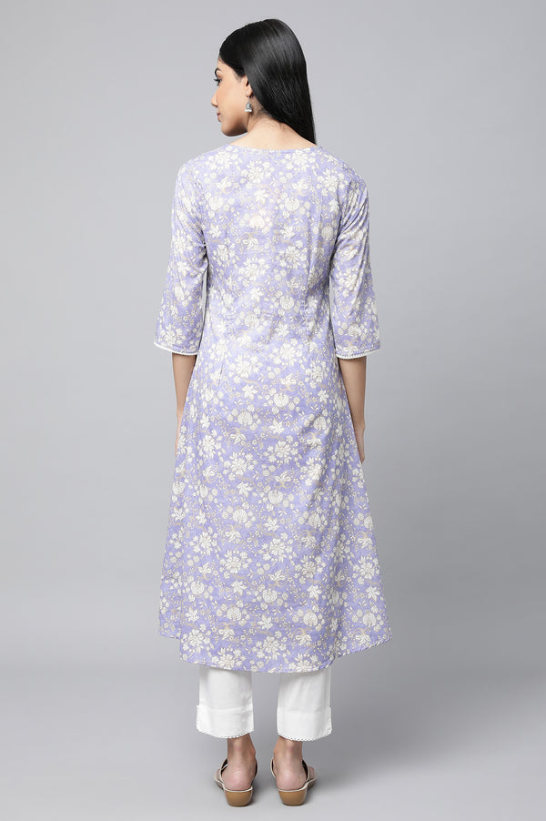 Lavender Floral Printed kurta & Pants Set