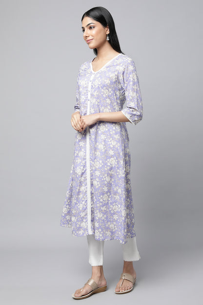 Lavender Floral Printed kurta &amp; Pants Set