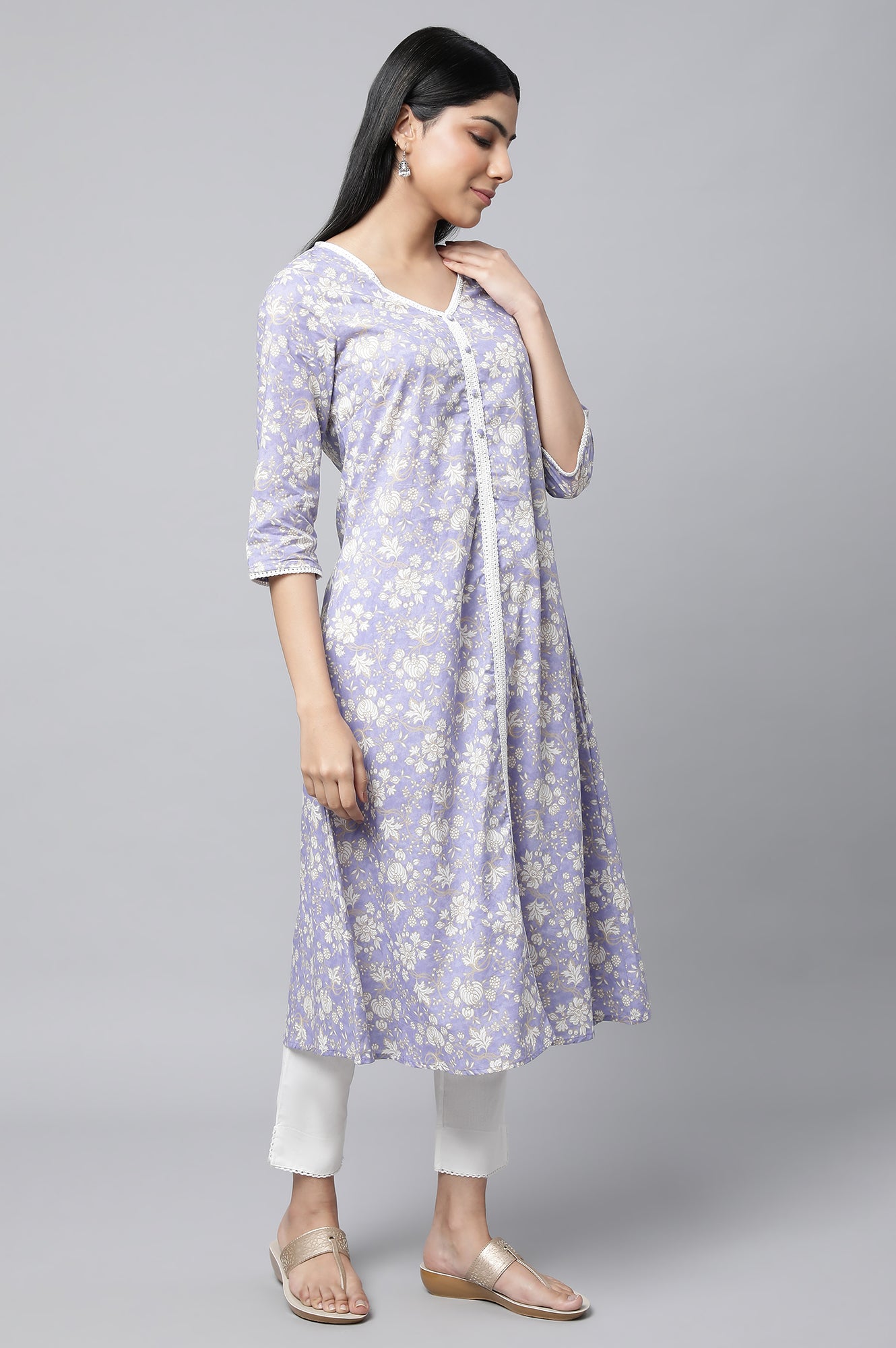 Lavender Floral Printed kurta &amp; Pants Set