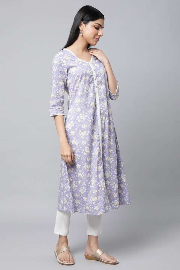 Lavender Floral Printed kurta & Pants Set